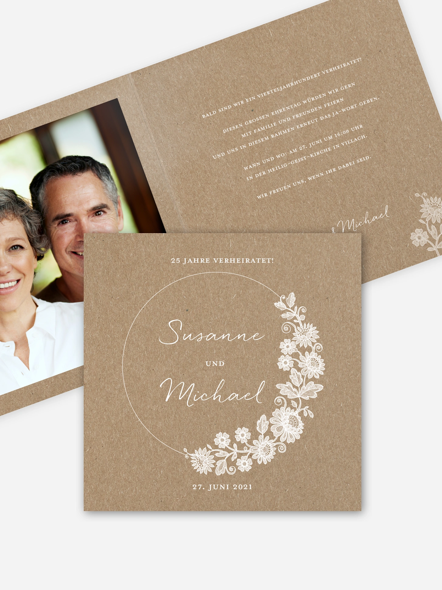 Einladung zur Silberhochzeit Lace Loop Kraftpapier