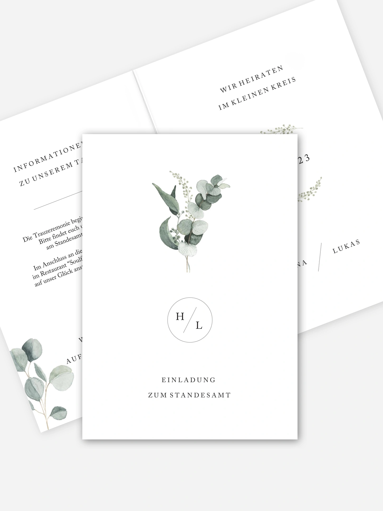 Hochzeitseinladung Standesamt Scandi Eucalyptus