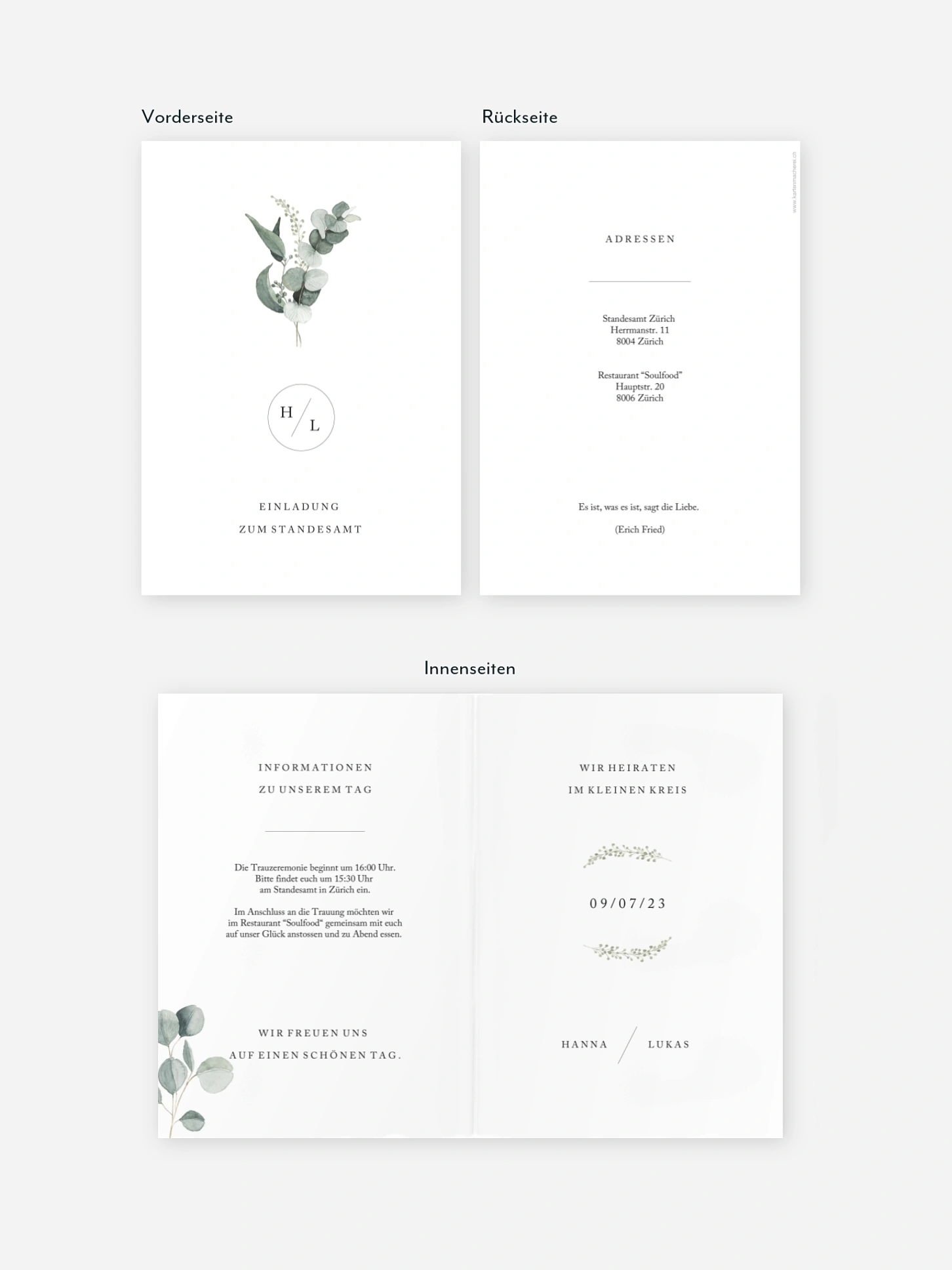 Hochzeitseinladung Standesamt Scandi Eucalyptus