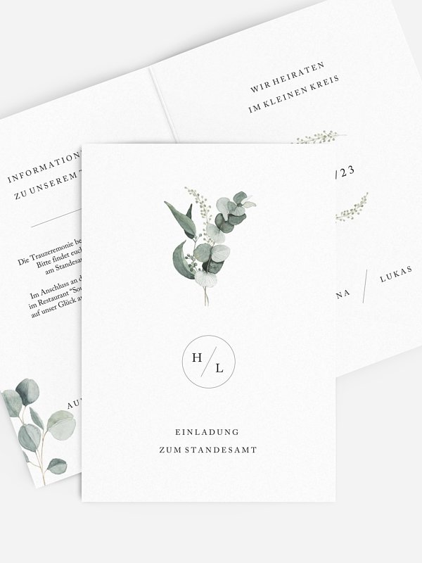 Hochzeitseinladung Standesamt Scandi Eucalyptus