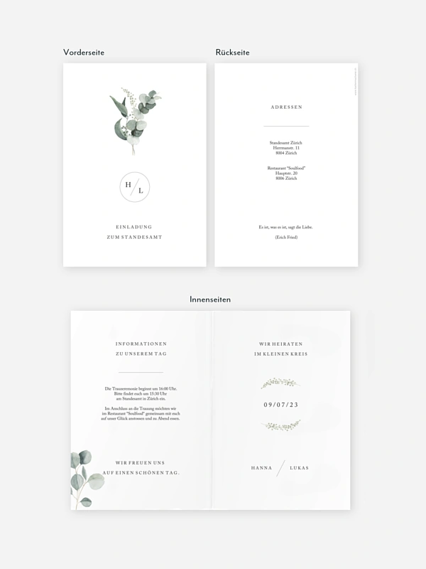 Hochzeitseinladung Standesamt Scandi Eucalyptus