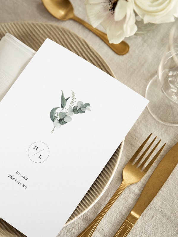 Menükarte Hochzeit Scandi Eucalyptus