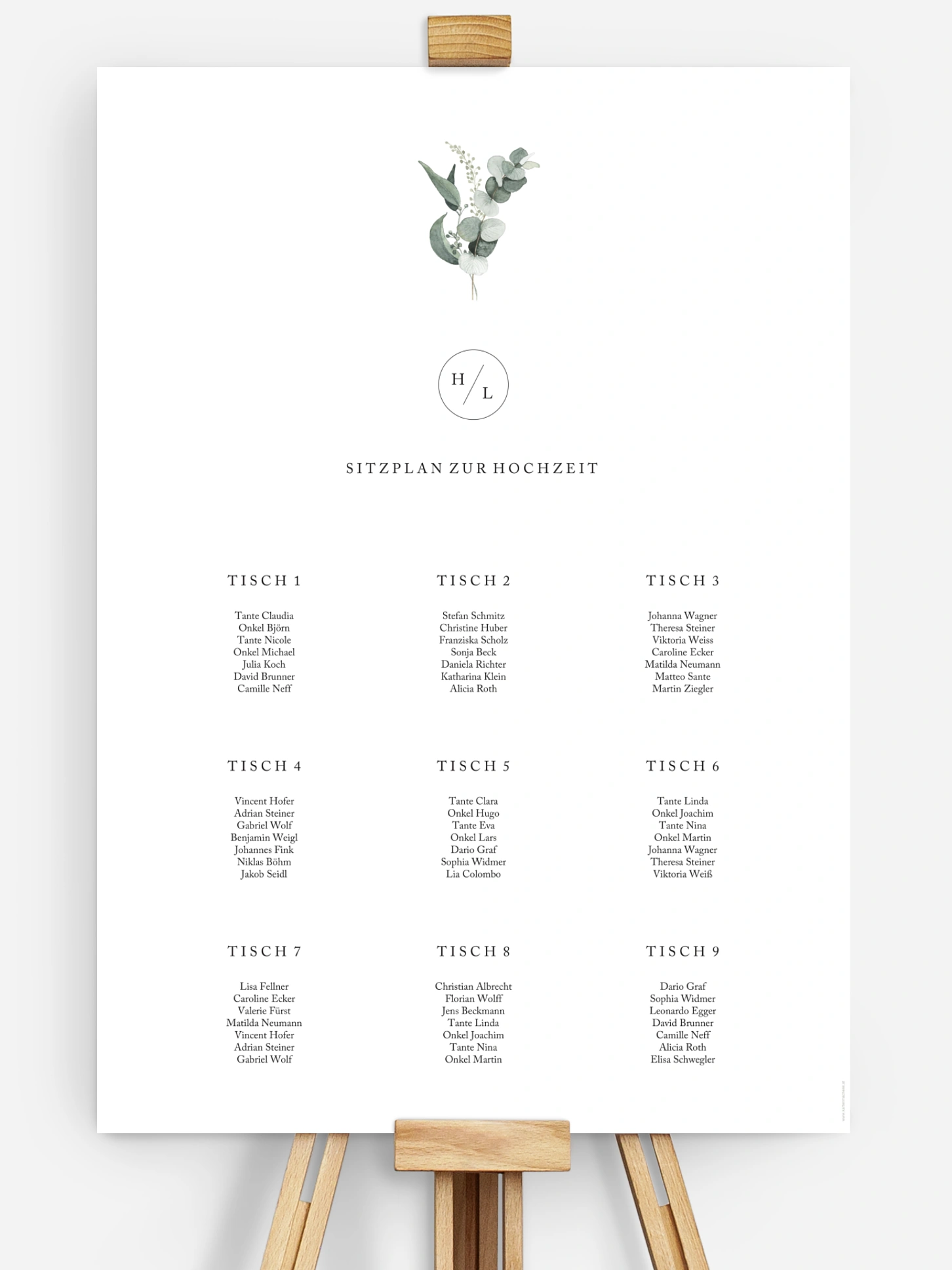 Sitzplan Plakat Scandi Eucalyptus