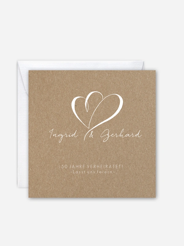 Einladung zur Goldenen Hochzeit Herz an Herz Kraftpapier