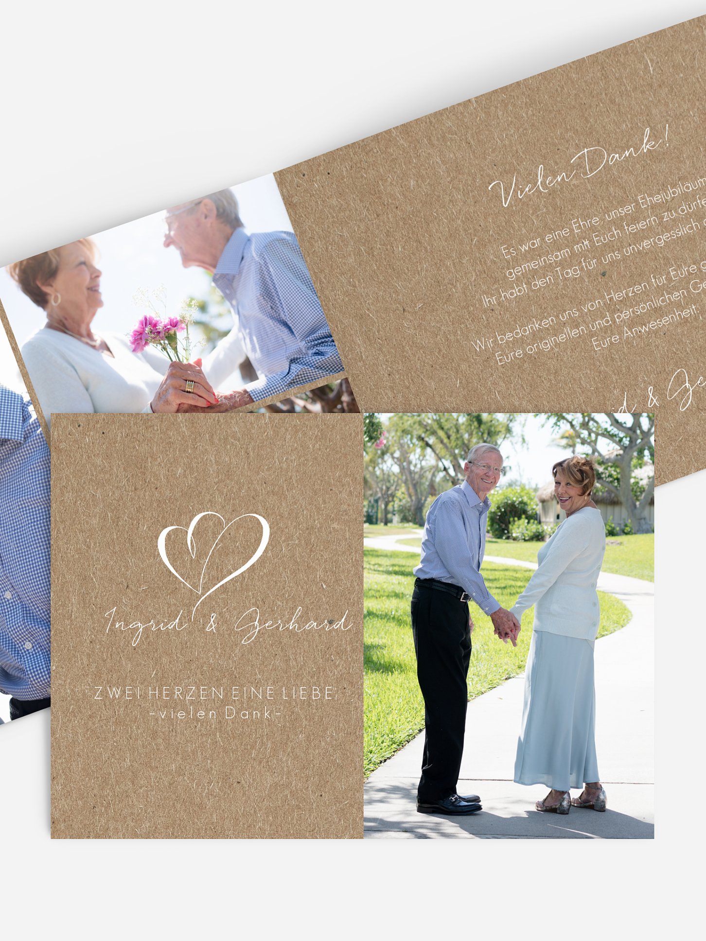 Danksagung zur Goldenen Hochzeit Herz an Herz Kraftpapier