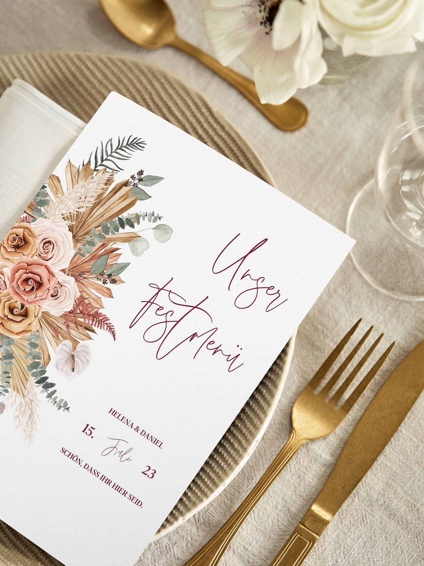 Menükarte Hochzeit Bohemian Florals