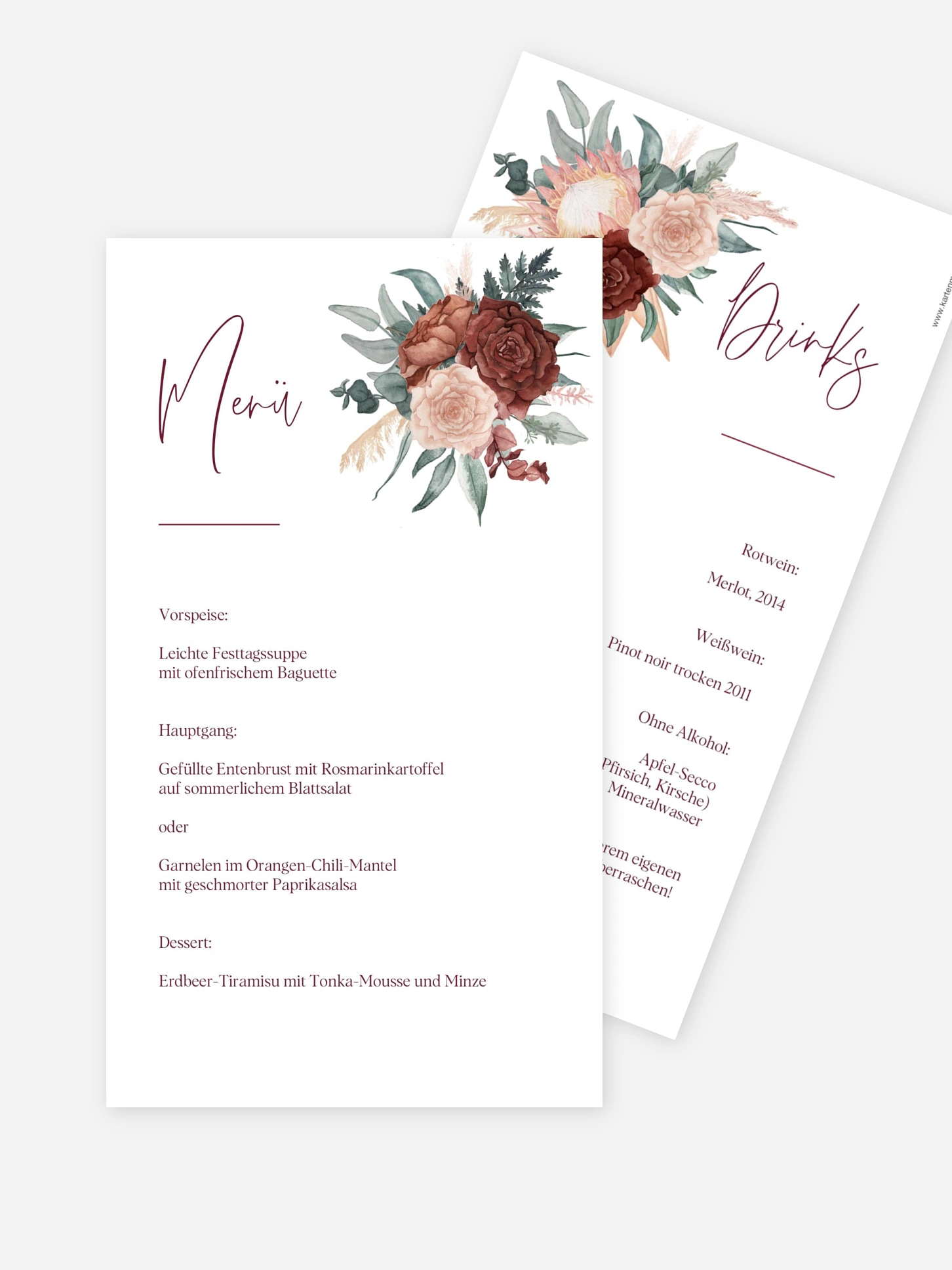 Menükarte Hochzeit Modern Boho