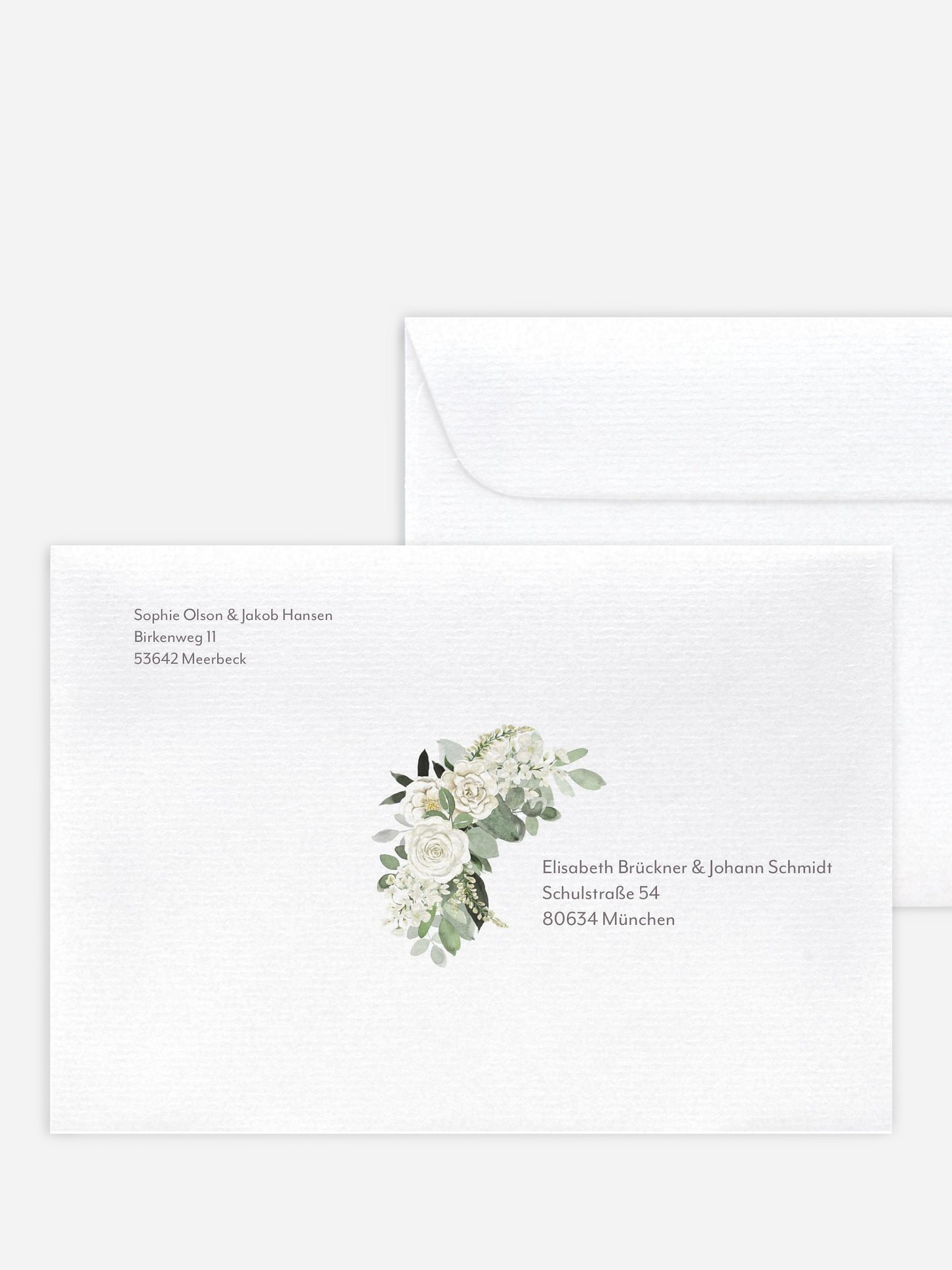 Bedruckter Briefumschlag Hochzeit White Roses