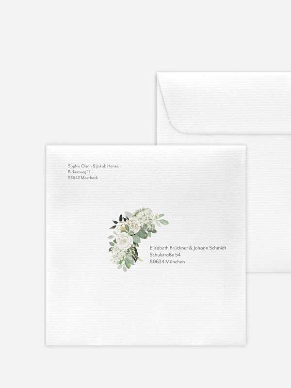 Bedruckter Briefumschlag Hochzeit White Roses