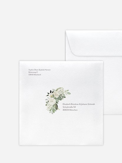Bedruckter Briefumschlag Hochzeit White Roses