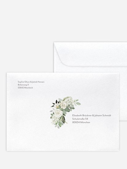 Bedruckter Briefumschlag Hochzeit White Roses