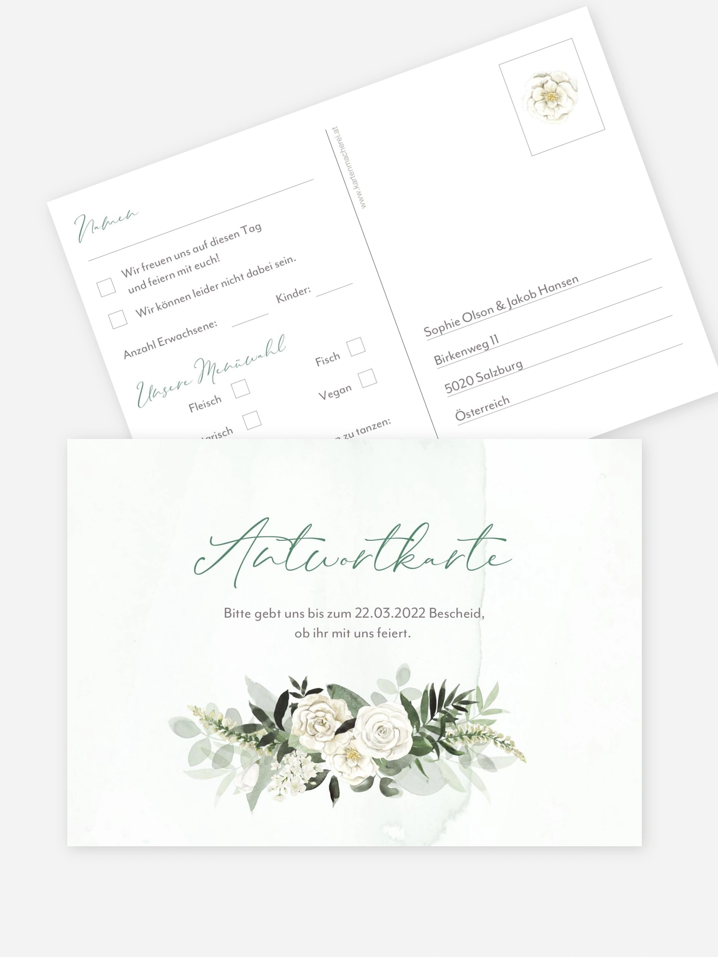 Antwortkarte Hochzeit White Roses