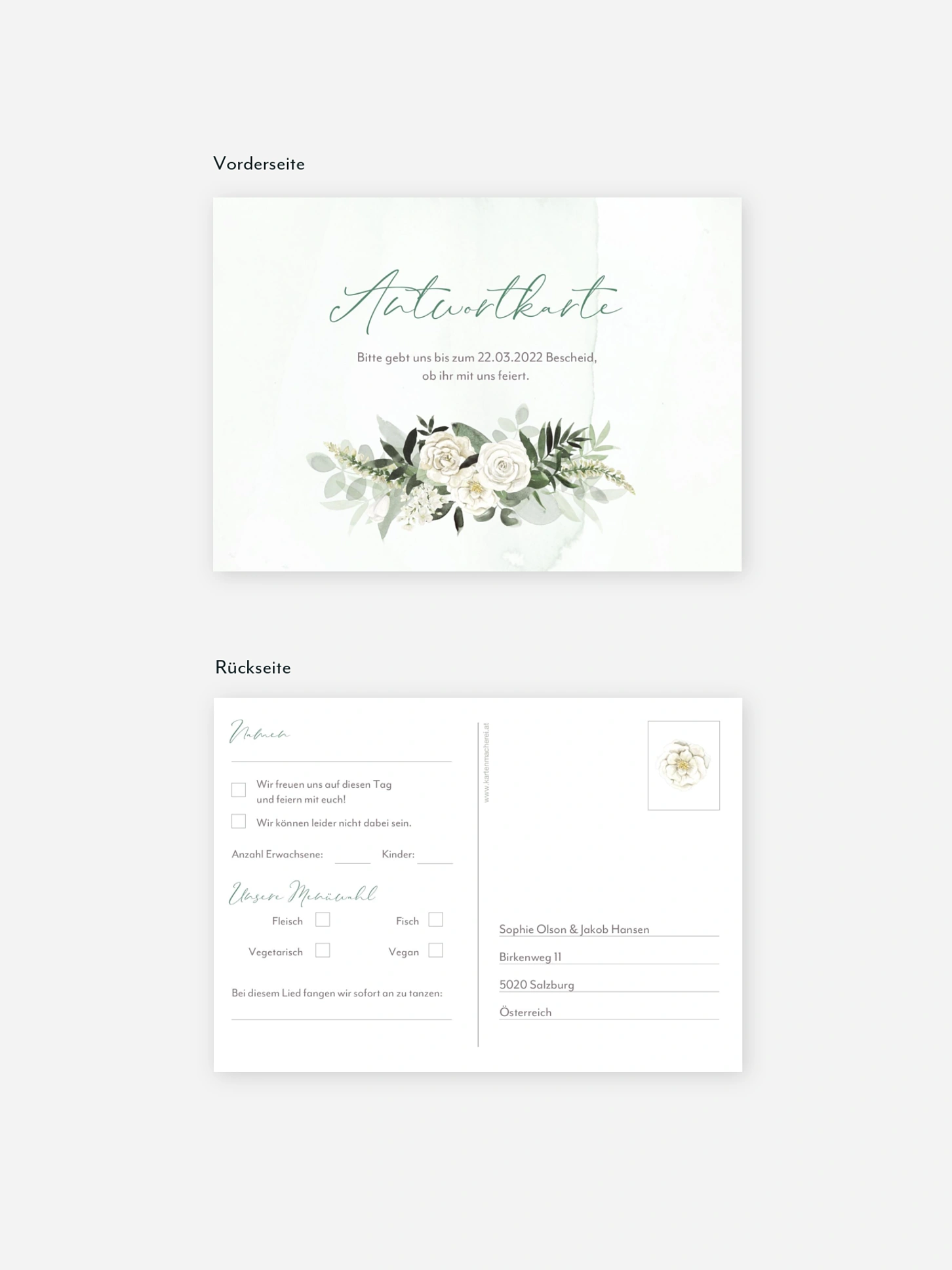 Antwortkarte Hochzeit White Roses