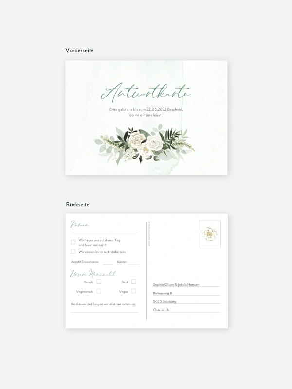 Antwortkarte Hochzeit White Roses