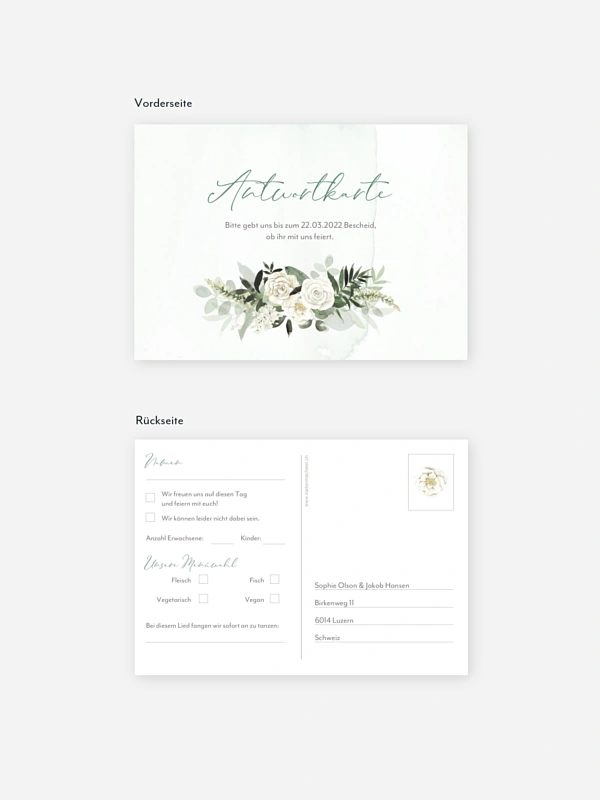 Antwortkarte Hochzeit White Roses