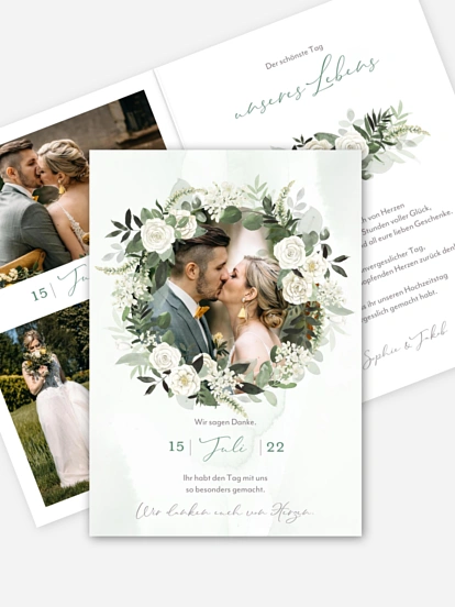 Dankeskarte Hochzeit White Roses