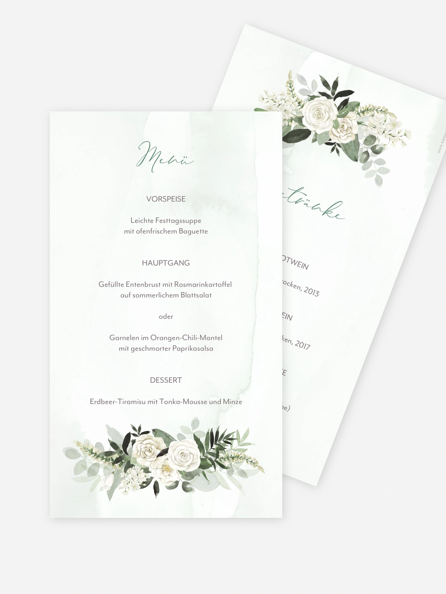 Menükarte Hochzeit White Roses
