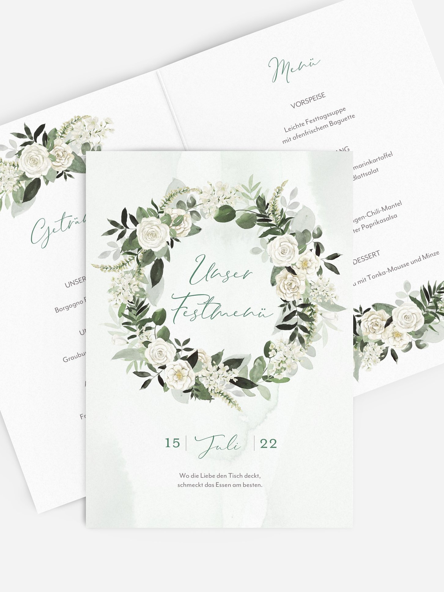 Menükarte Hochzeit White Roses