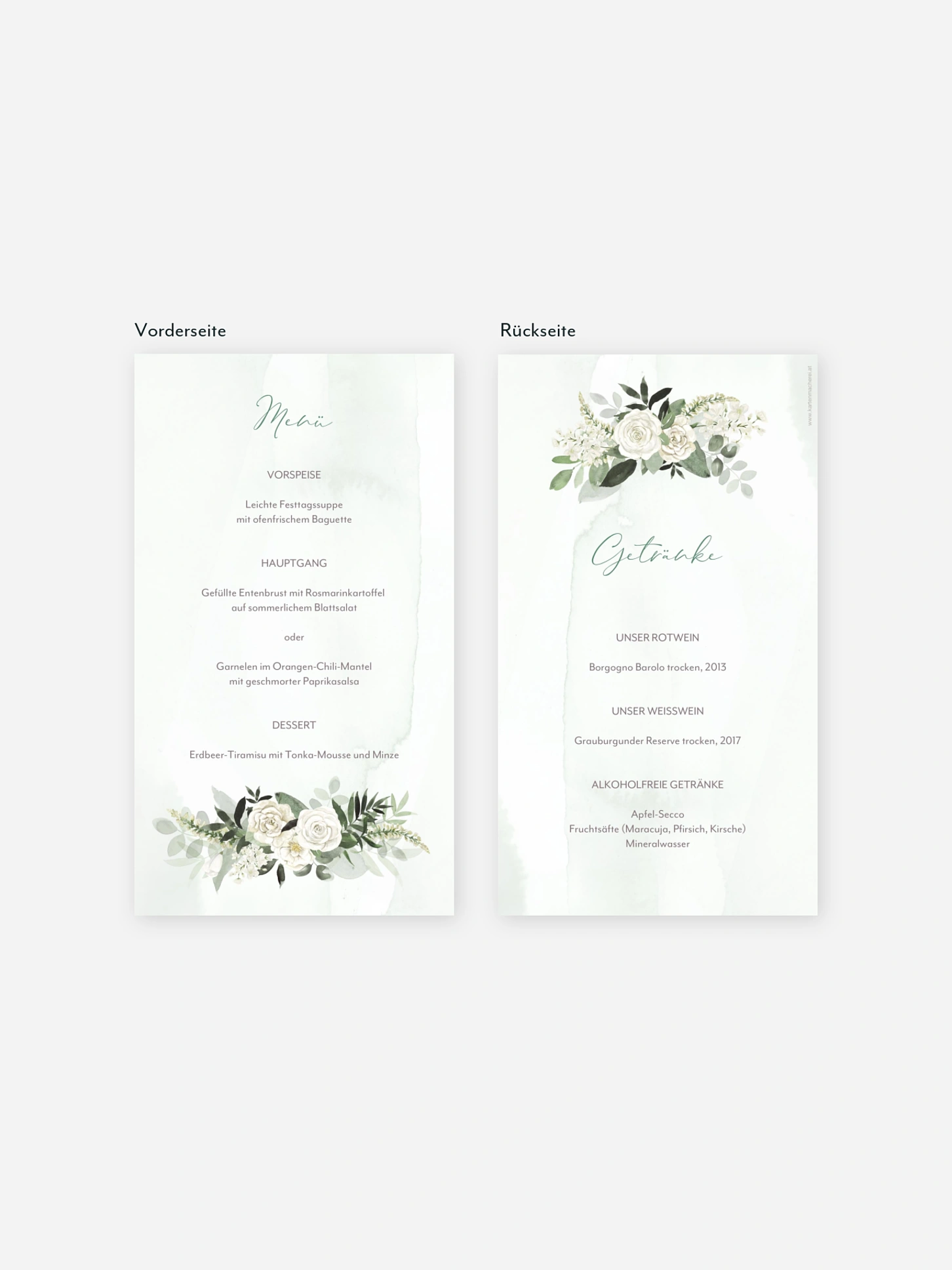 Menükarte Hochzeit White Roses