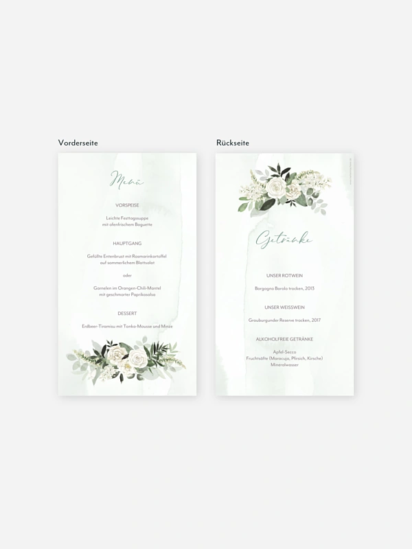 Menükarte Hochzeit White Roses