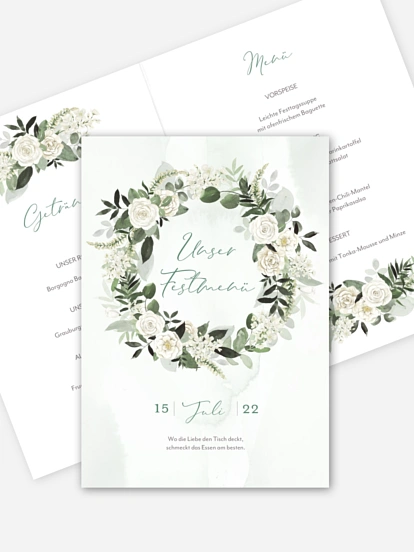 Menükarte Hochzeit White Roses