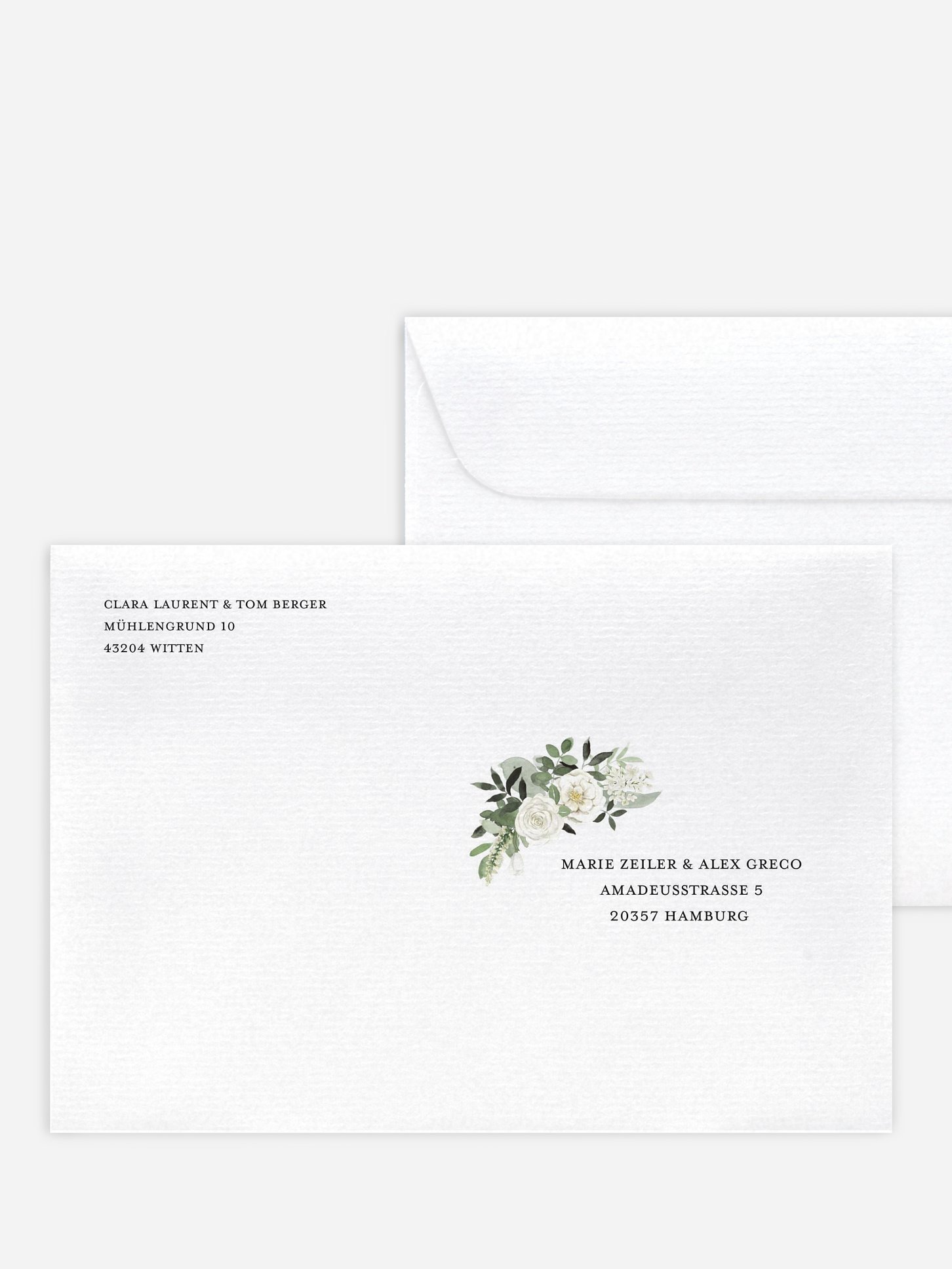 Bedruckter Briefumschlag Hochzeit White Bouquet