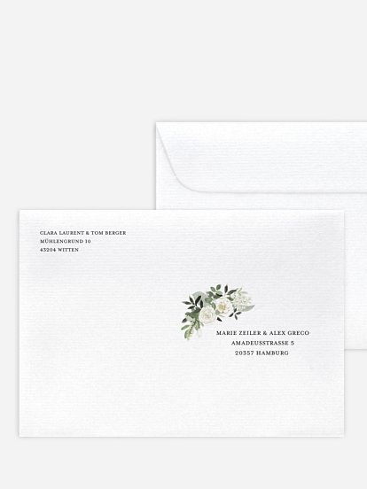 Bedruckter Briefumschlag Hochzeit White Bouquet
