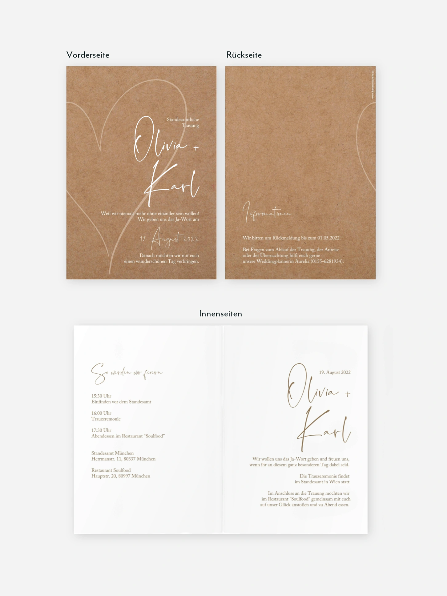Hochzeitseinladung Standesamt Romantic Heart