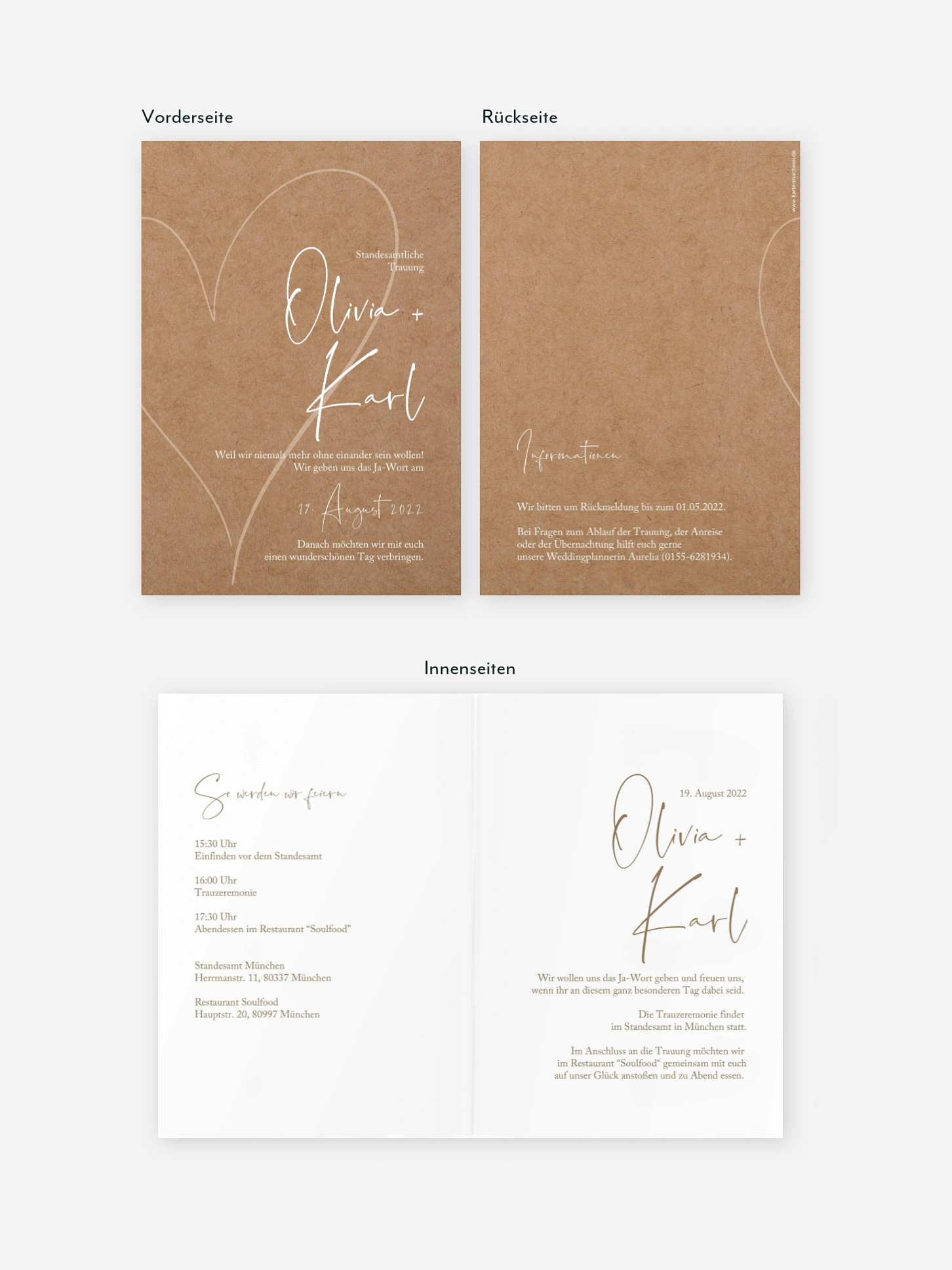 Hochzeitseinladung Standesamt Romantic Heart