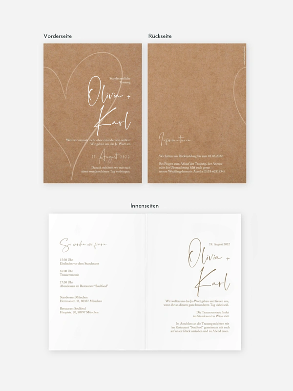 Hochzeitseinladung Standesamt Romantic Heart