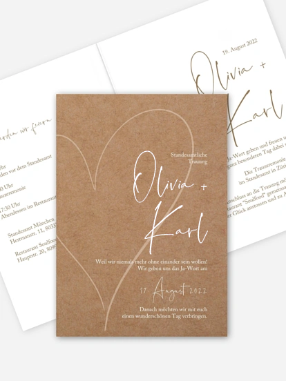 Hochzeitseinladung Standesamt Romantic Heart