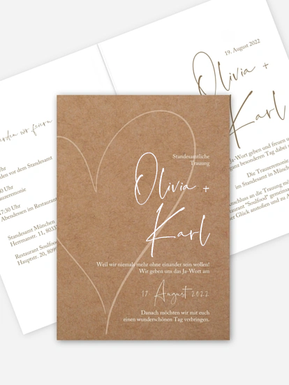 Hochzeitseinladung Standesamt Romantic Heart