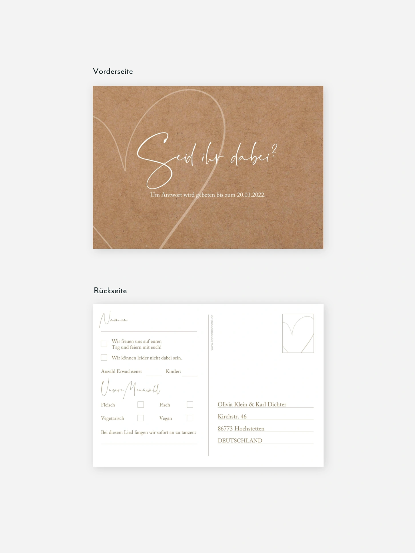 Antwortkarte Hochzeit Romantic Heart