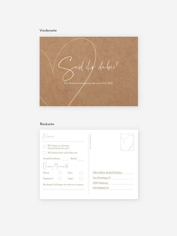 Antwortkarte Hochzeit Romantic Heart