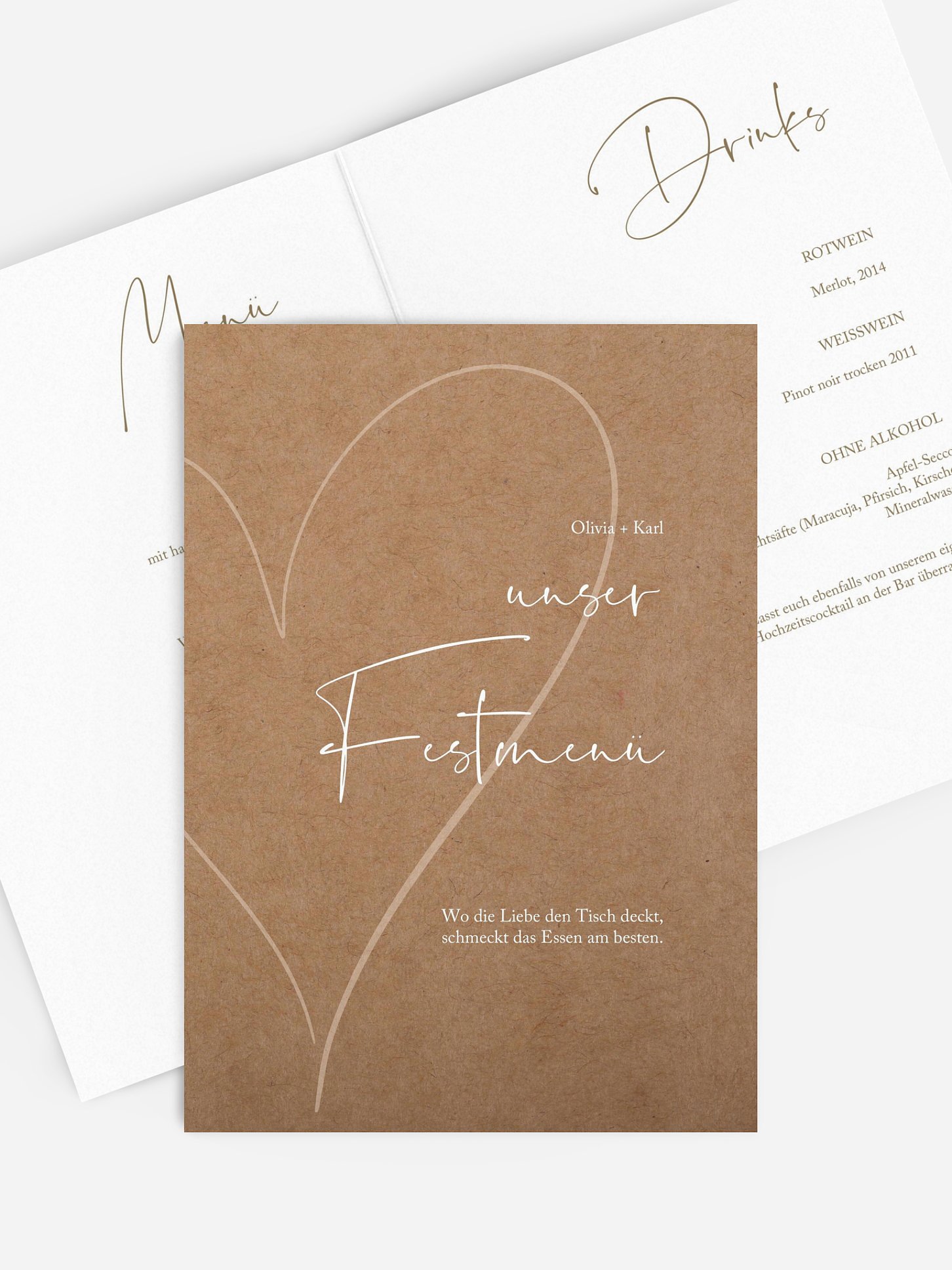 Menükarte Hochzeit Romantic Heart