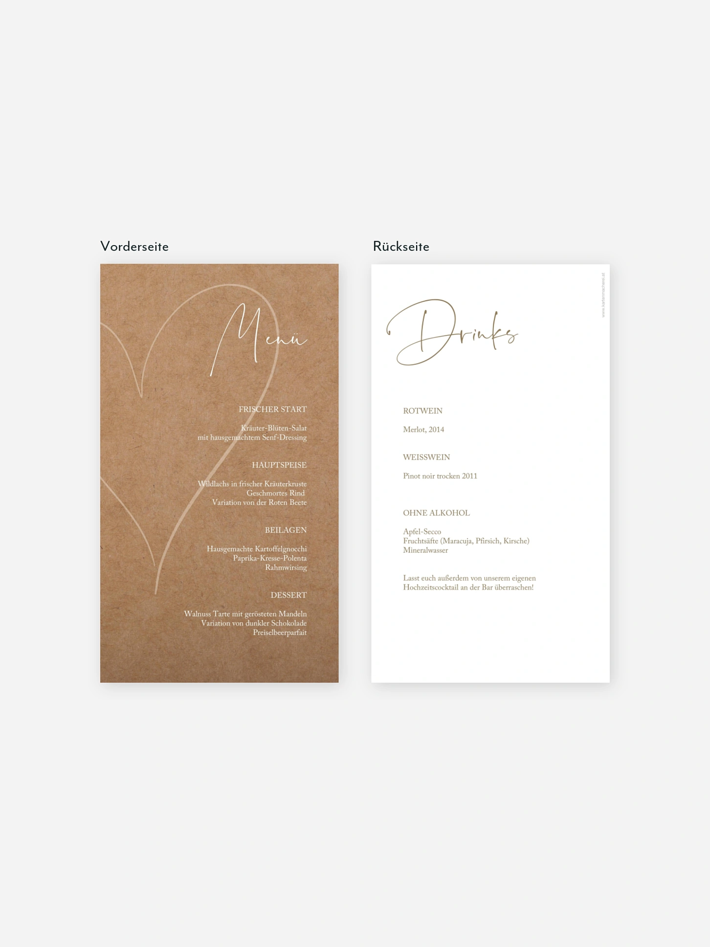 Menükarte Hochzeit Romantic Heart