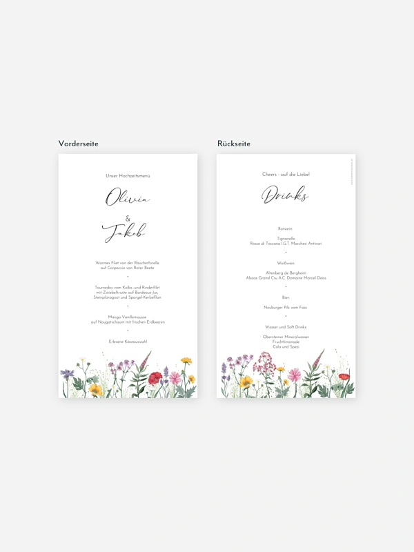 Menükarte Hochzeit Wildflowers