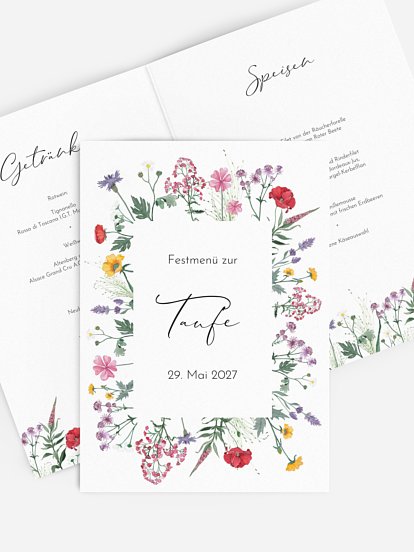 Menükarte Taufe Wildflowers