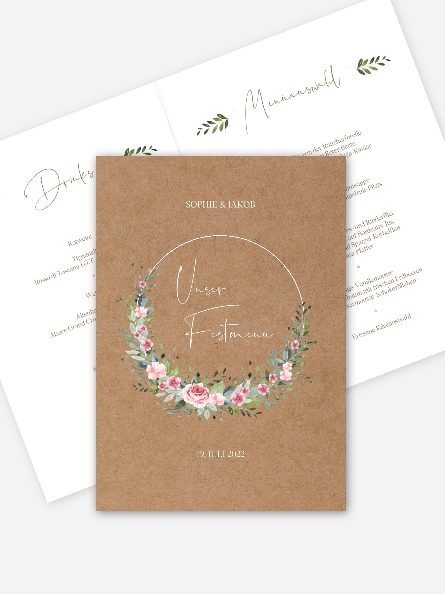 Menükarte Hochzeit Love Hoop