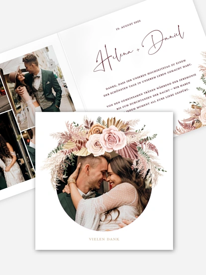 Dankeskarte Hochzeit Bohemian Rose