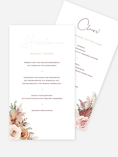Menükarte Hochzeit Bohemian Rose