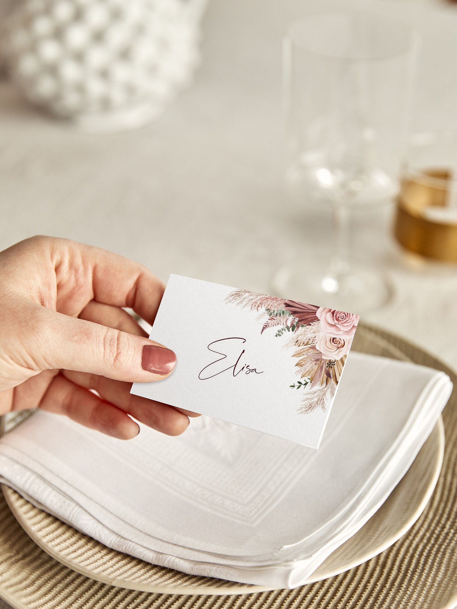 Tischkarte Hochzeit Bohemian Rose