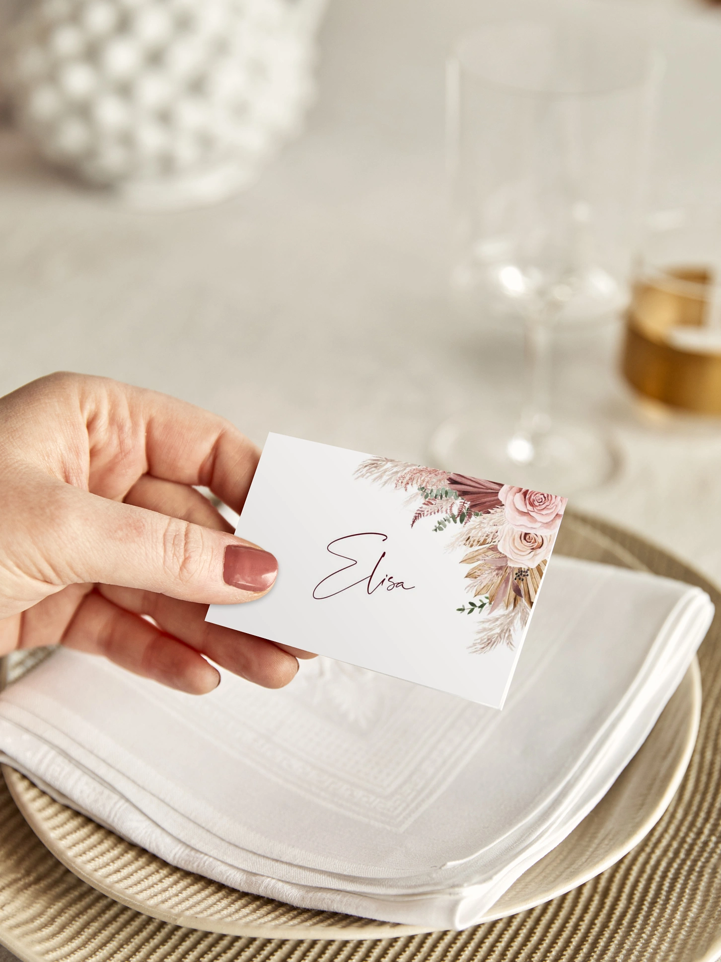 Tischkarte Hochzeit Bohemian Rose