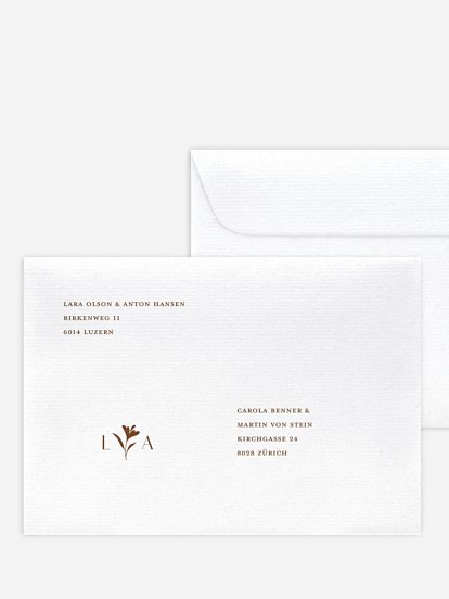 Bedruckter Briefumschlag Hochzeit Monogram muse