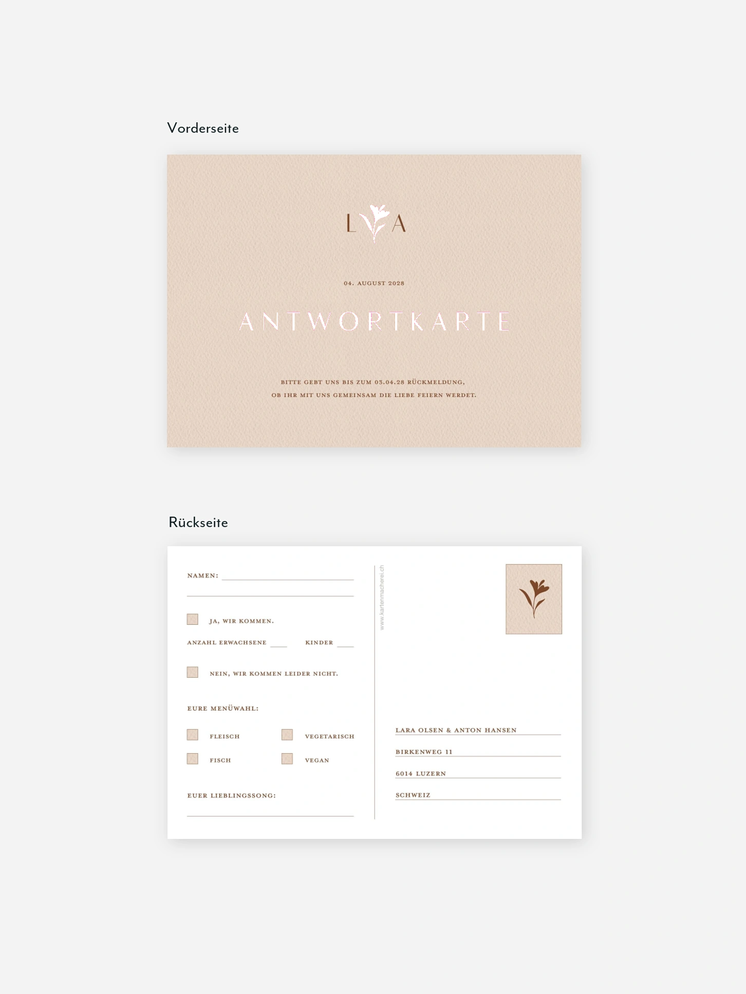 Antwortkarte Hochzeit Monogram muse