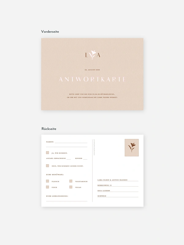 Antwortkarte Hochzeit Monogram muse