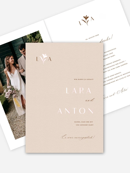 Dankeskarte Hochzeit Monogram muse