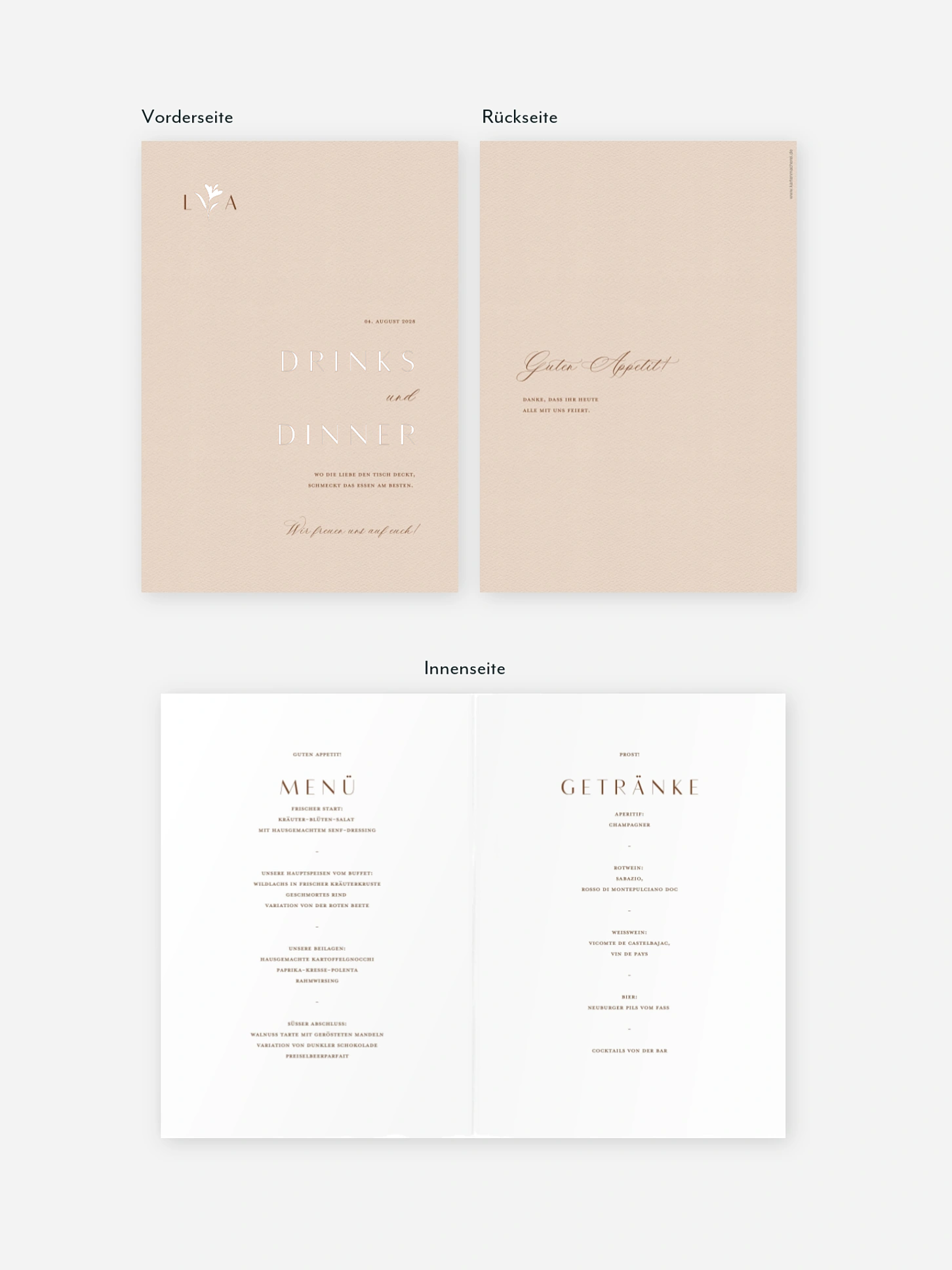 Menükarte Hochzeit Monogram muse