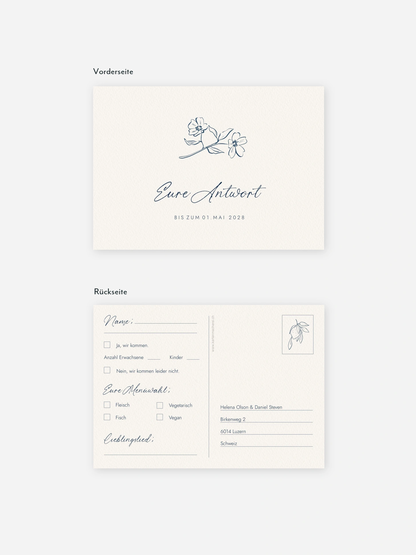 Antwortkarte Hochzeit Mediterran