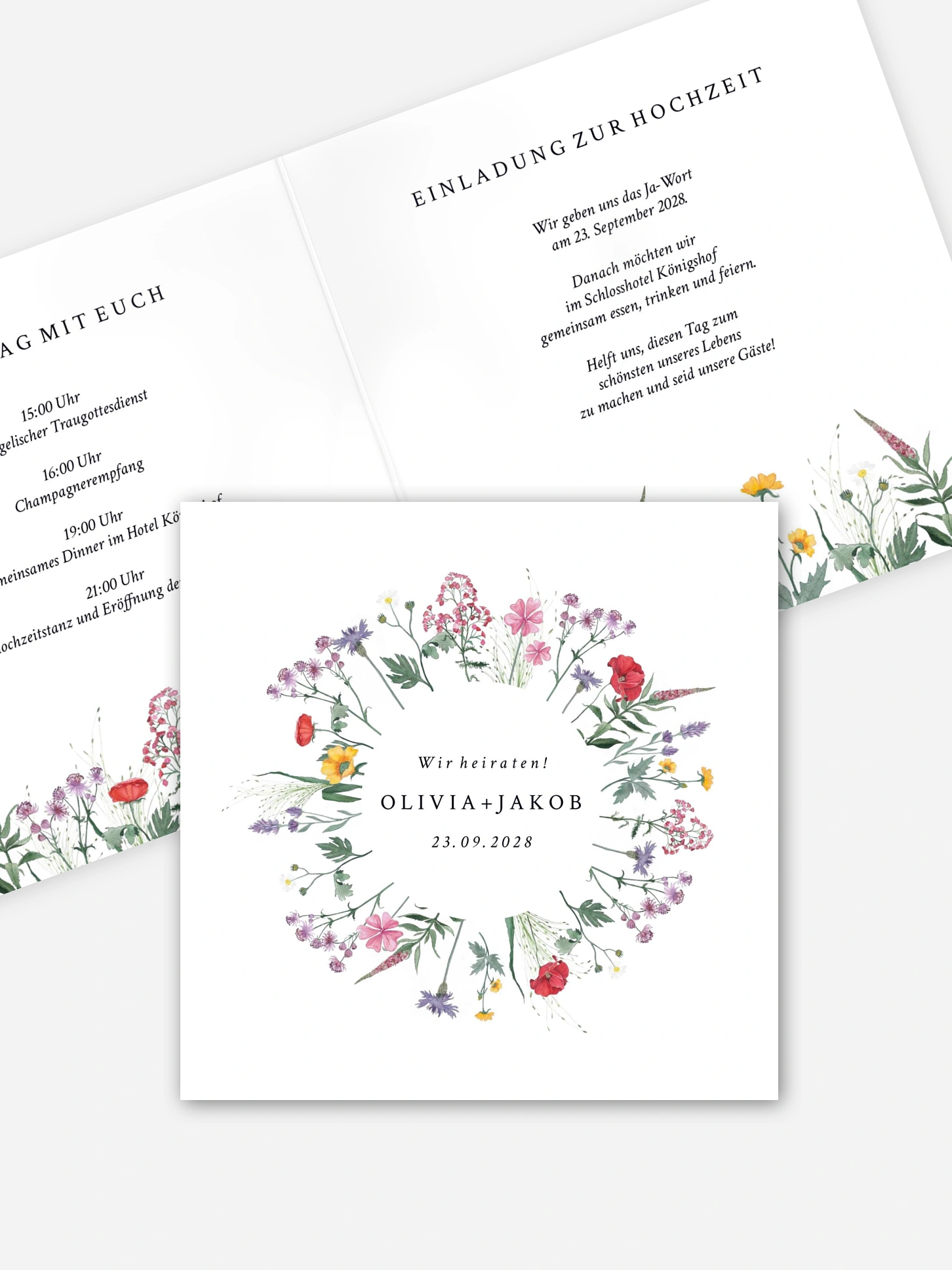 Hochzeitseinladung Wildblumenkranz